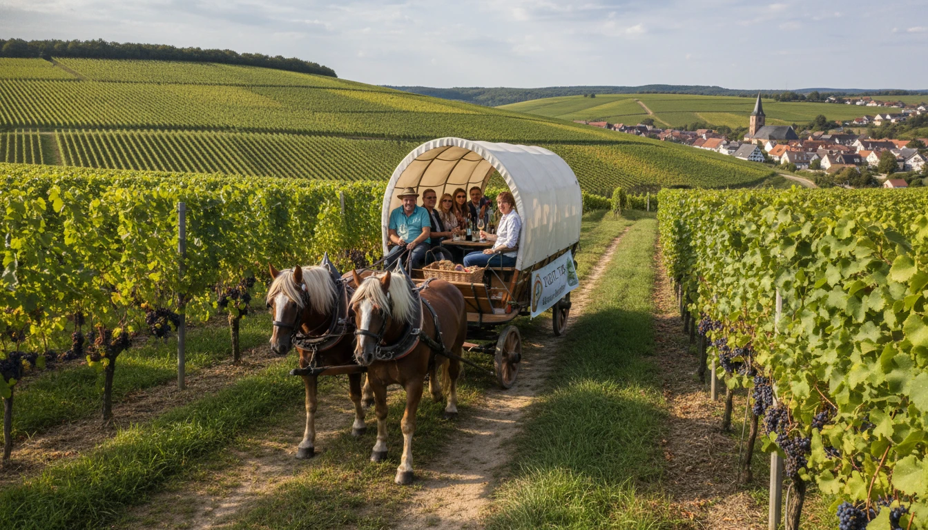 Planwagen in den Weinbergen von Rheinhessen