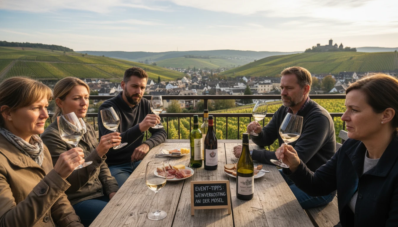 Weinverkostung mit Blick auf die Weinberge